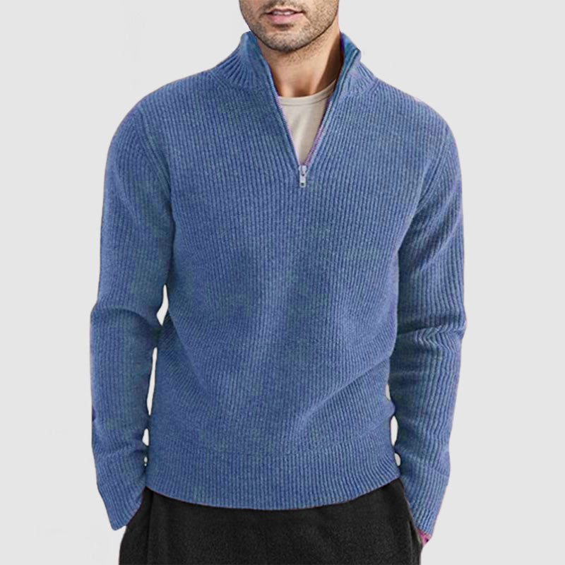 Loookus - Men's Casual Stand Collar Zipper Long Sleeve Sweater