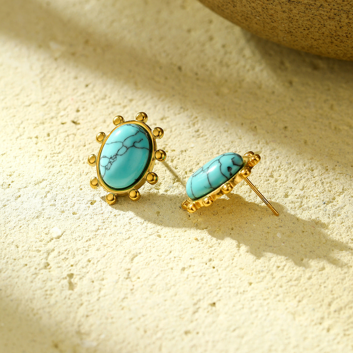 Loookus - Turquoise Titanium Steel Earrings