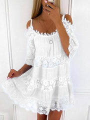 Loookus - Lace Patchwork Suspender Flower Girdle Casual Solid Loose Dress White Dresses