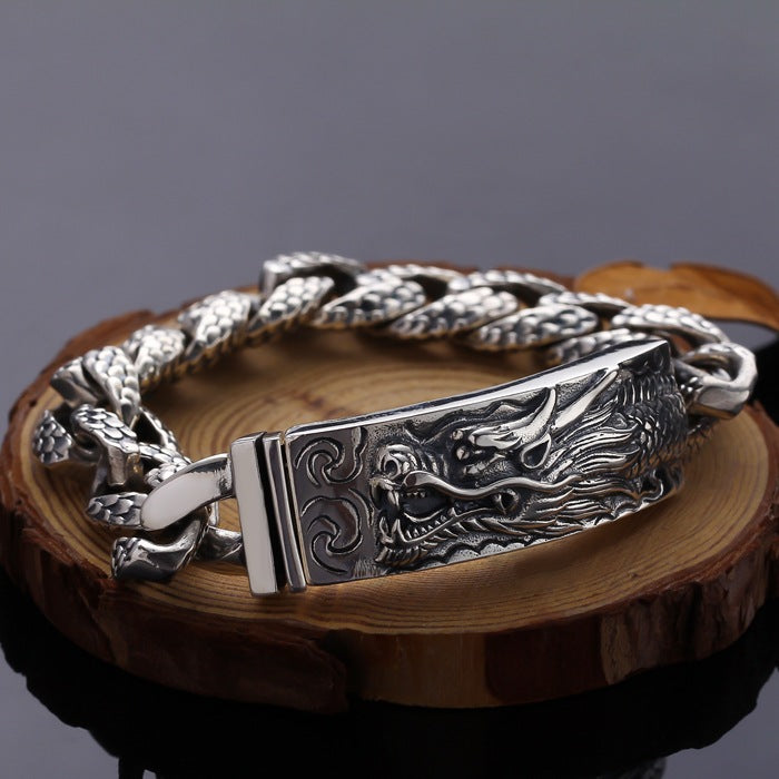 Loookus - 925 Silver retro character dragon bracelet