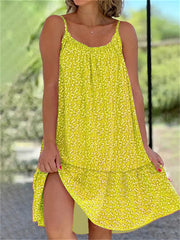 Loookus - New Explosive U-neck Ruffle Hem Floral Sleeveless Halter Large Size S-5XL Dress Fresh Sweet Style Girls Wind Halter Dress