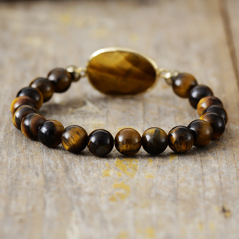 Loookus - Tiger eye red stretch natural stone beaded bracelet