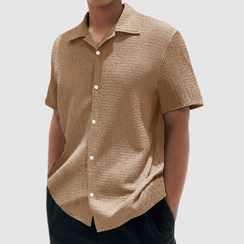 Loookus - Men's Everyday Casual Cotton Textured Short Sleeve Shirt