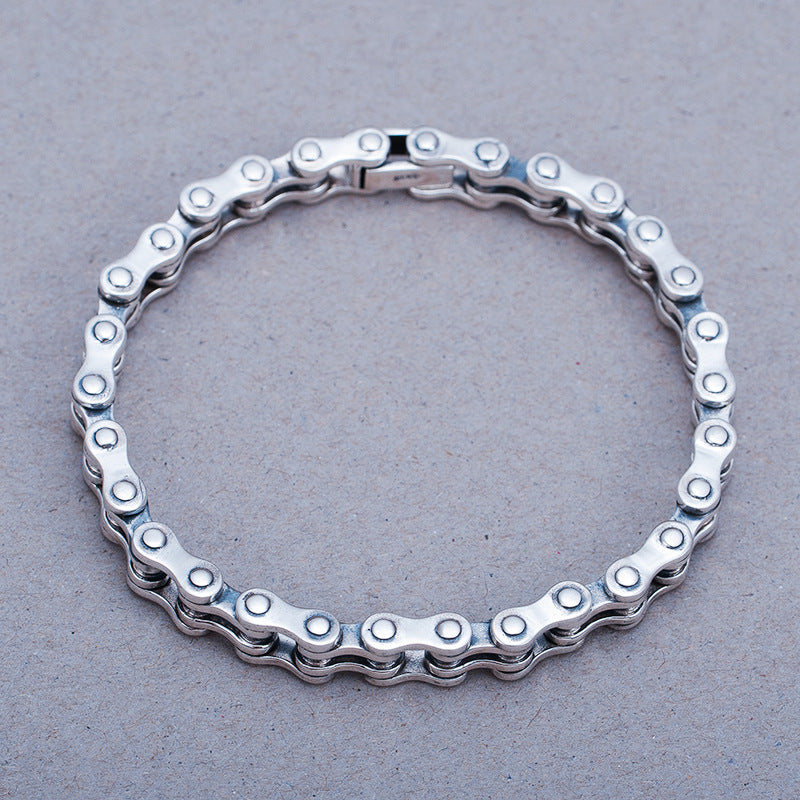 Loookus - 925 Silver Men's personality hip-hop simple motorcycle chain bracelet