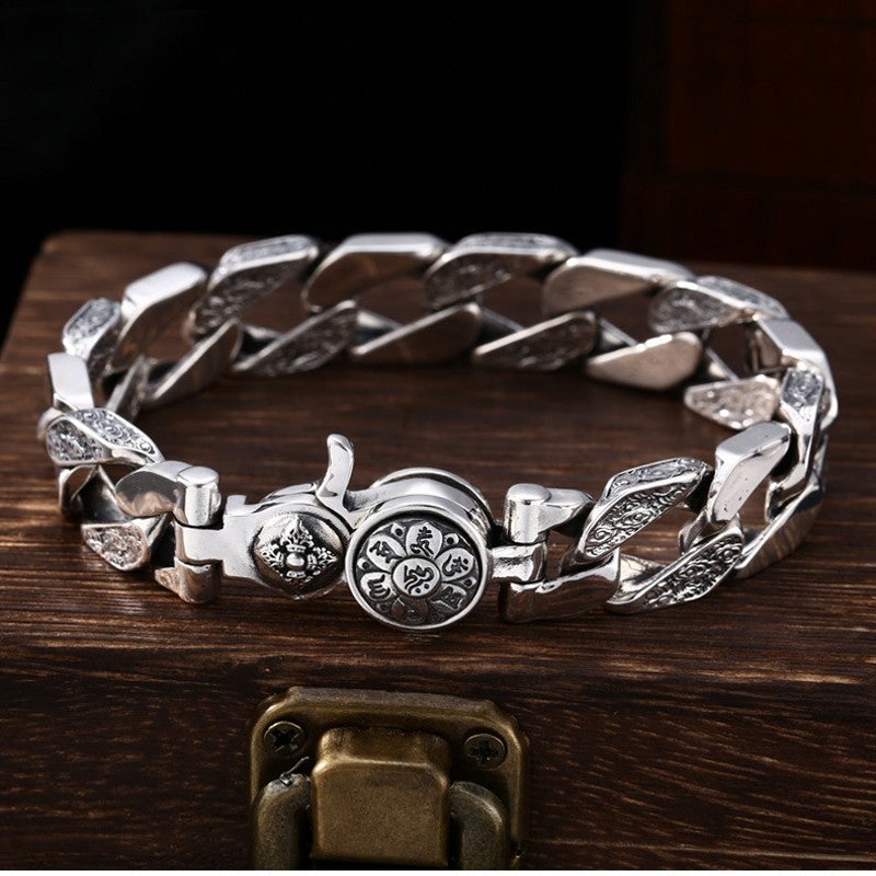 Loookus - 925 Silver Personality Trend Rotatable Six Character Mantra Bracelet