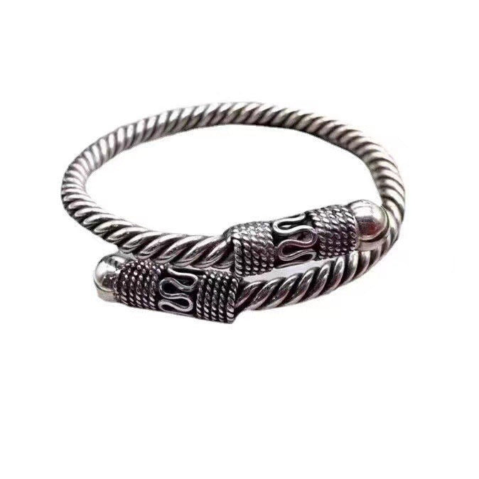 Loookus - 925 Silver Vintage Thread Handwoven Adjustable Open Bracelet