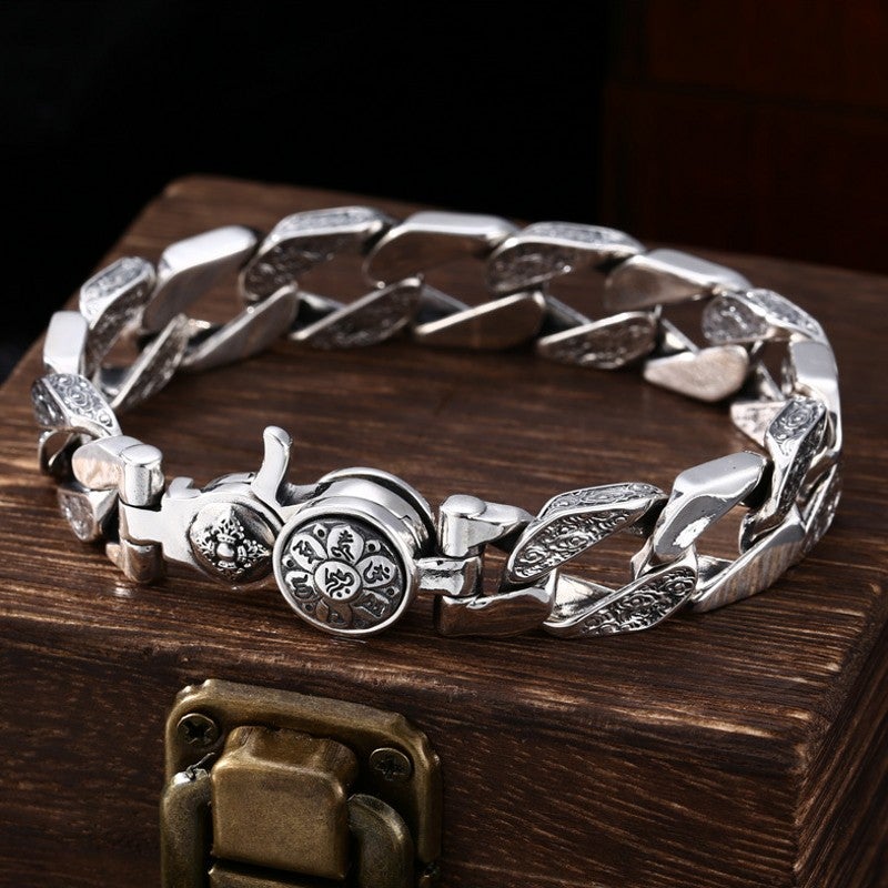 Loookus - 925 Silver Personality Trend Rotatable Six Character Mantra Bracelet