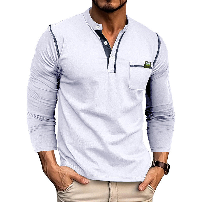 Loookus - 2025 Men's long-Sleeved T-shirt with Color-blocked Henley Design