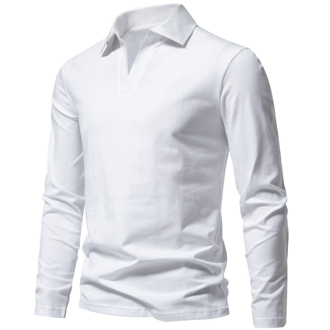 Men's Casual and Comfortable Solid Color Lapel undershirt Long Sleeve Shirt