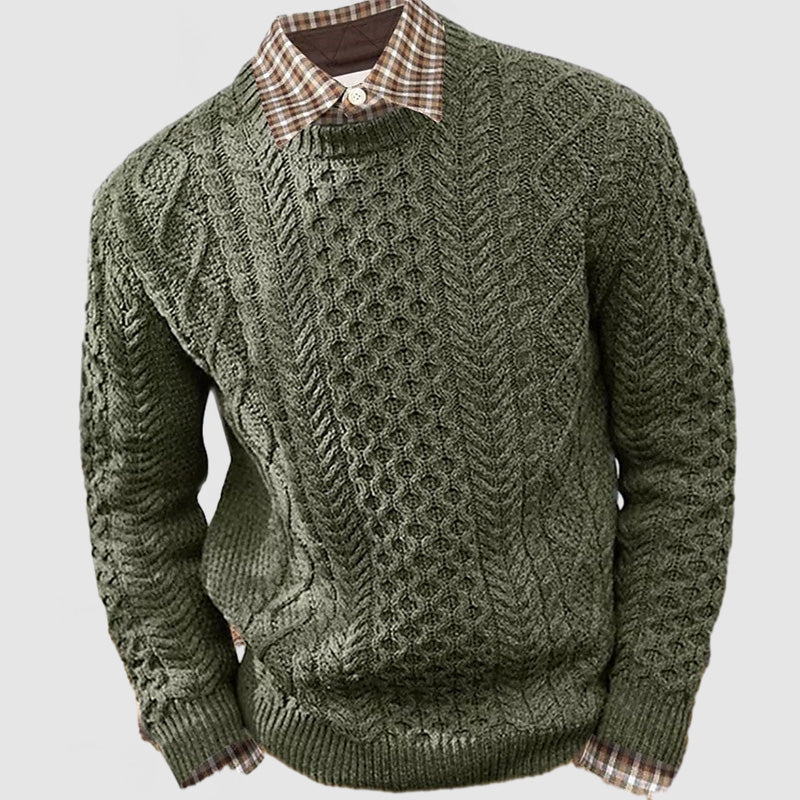 Loookus - Men's Basic Casual Stranded Crew Neck Sweater ( NEW )