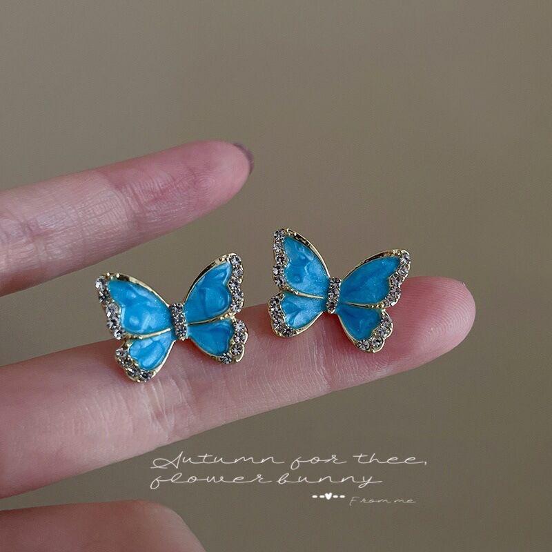 Loookus - Blue White Butterfly Stud Earrings