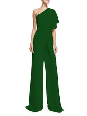 Loookus - Women's Casual Streetwear Street Daily Wear One Shoulder High Waist Green White Black Jumpsuit Solid Colored