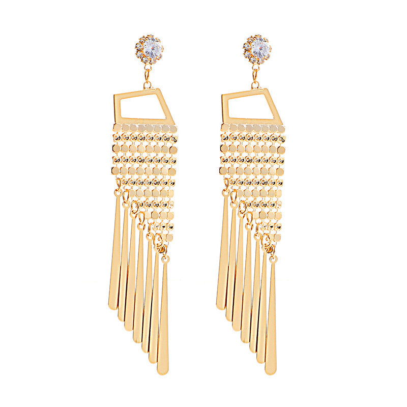 Loookus - Gold Super Fairy Earrings With Tassels And Diamonds