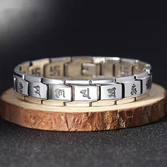 Loookus - 925 Silver Six-character Mantra Personality Domineering Bracelet