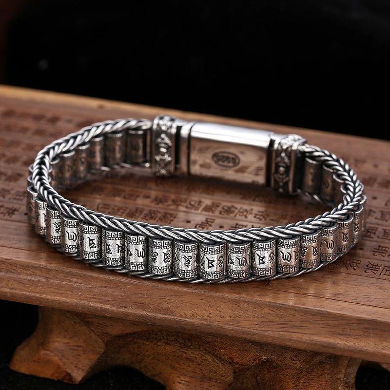 Loookus - 925 Silver Buddha Mantra Scripture Bracelet