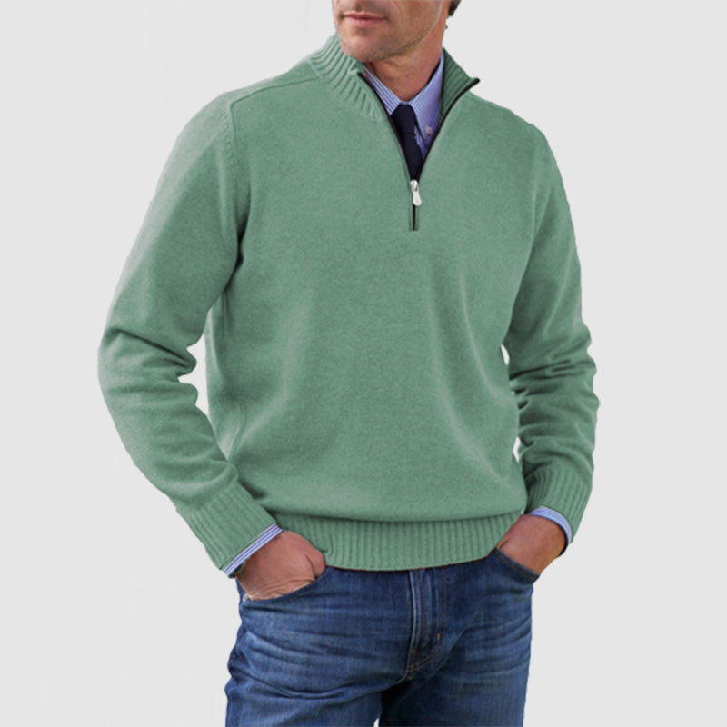 Loookus - Men's Solid Color Stand Collar Zipper Basic Sweater