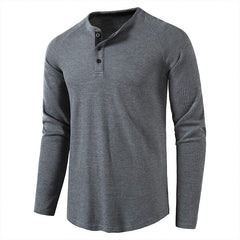 Loookus - Long Sleeve Waffle Knit Henley