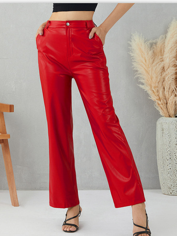 Loookus - Wide-Leg PU Leather Pants