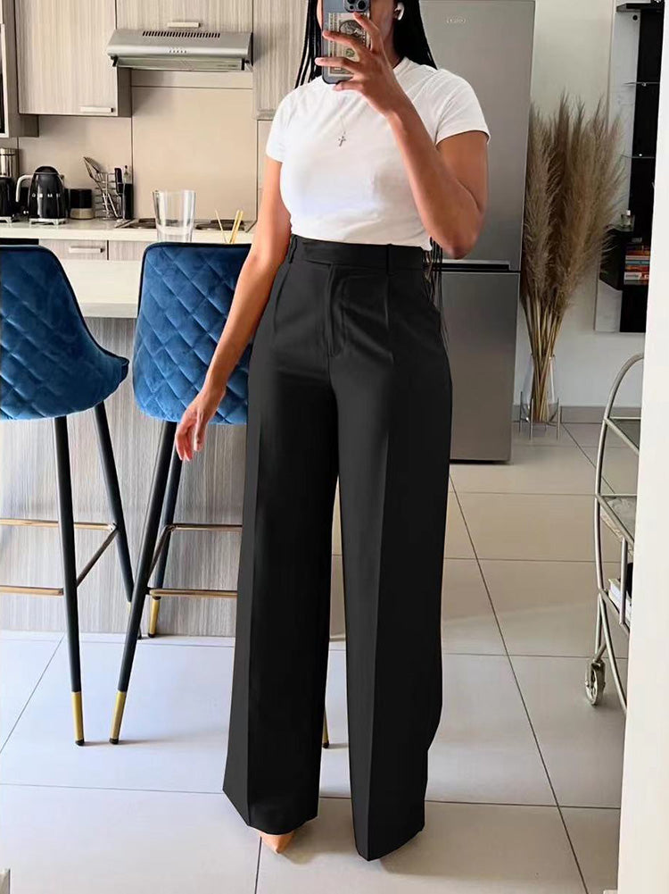 Loookus - Solid Wide Leg Pants