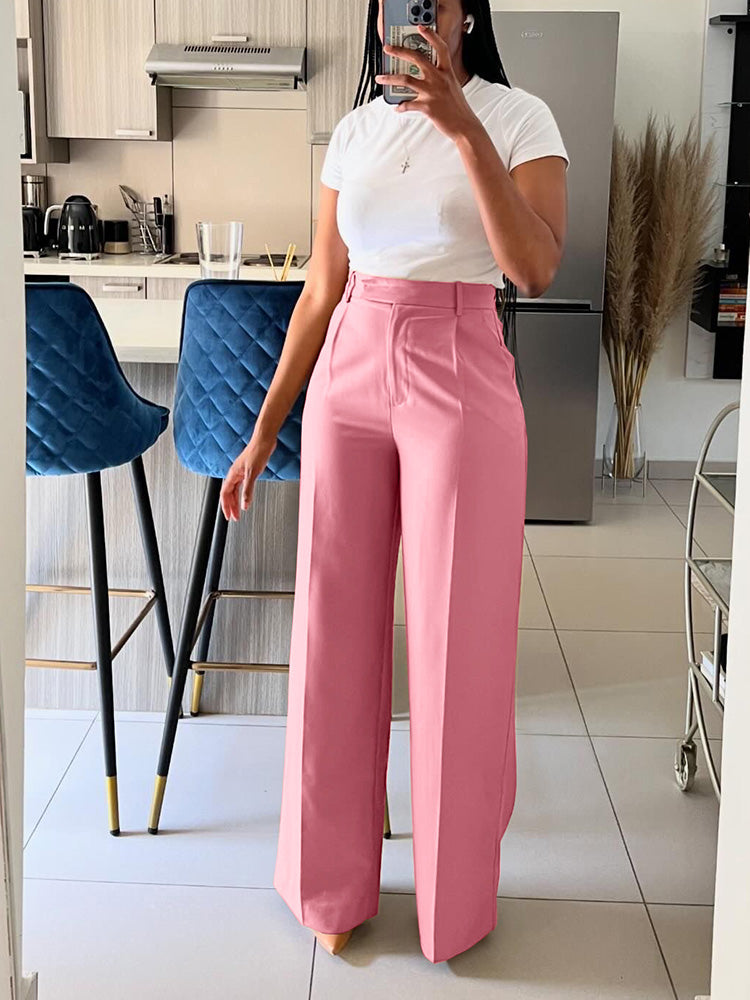 Loookus - Solid Wide Leg Pants