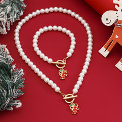 Loookus - Christmas Pearl-Inspired Necklace and Bracelet Set 🎄C