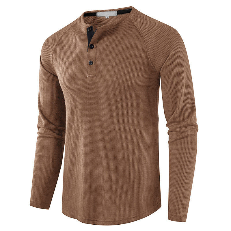 Loookus - Long Sleeve Waffle Knit Henley