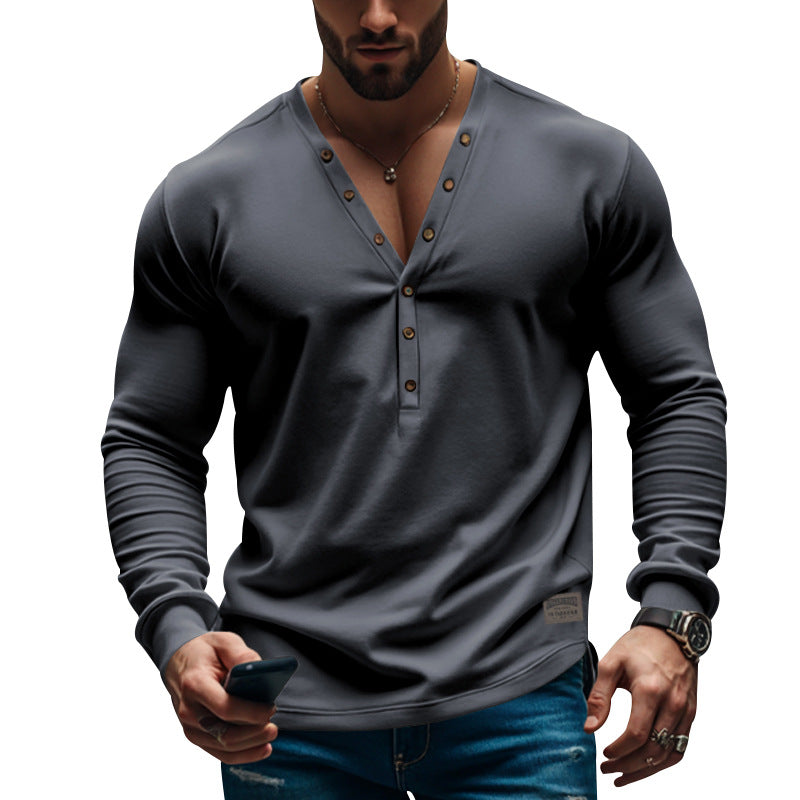 Loookus - Slim-Fit V-Neck Casual Long Sleeve Top