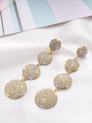 Loookus - Needle Stone Geometric Circle Silver Drop Earrings