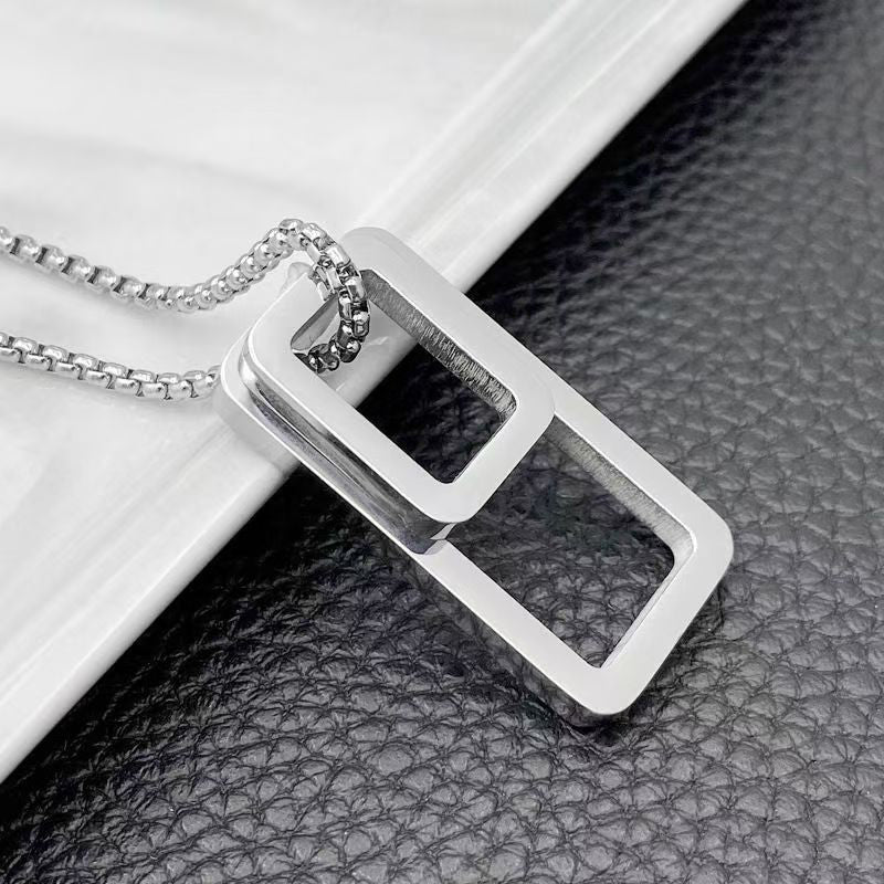 Loookus - Personalized Retro Double-Layer Square Frame Men'S Necklace