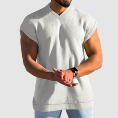 Loookus - Men's Summer V-Neck Solid Color Men's Sleeveless Casual Loose Short Sleeve