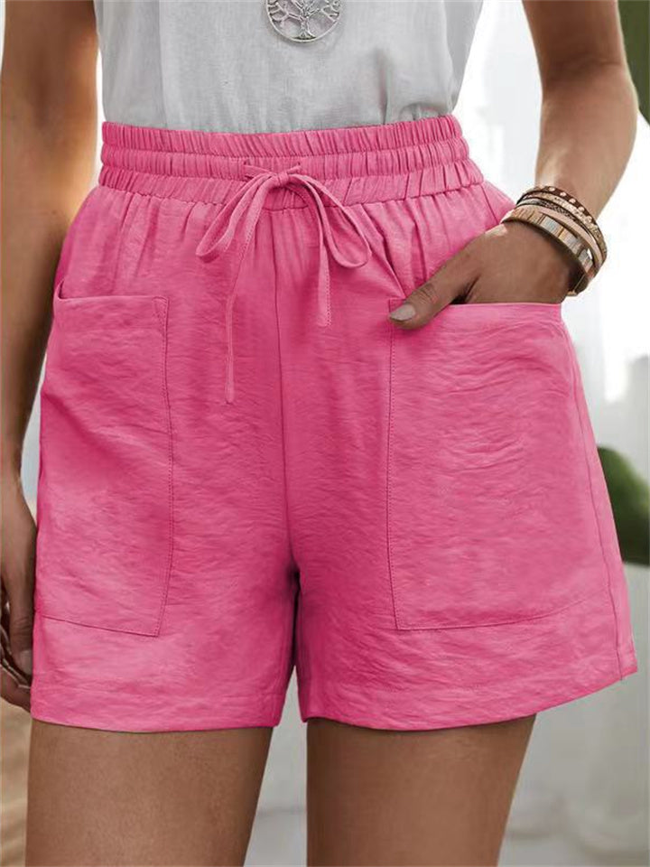 Loookus - Summer Women's New Loose Linen Casual Shorts Solid Color High Waist Wide Leg Pants