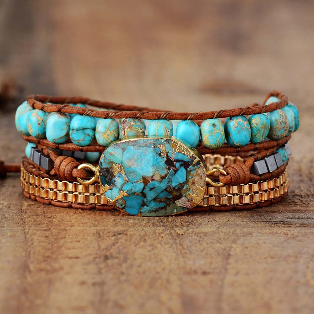 Loookus - Natural Turquoise Gem Beaded Bracelet Grounded Therapy Balance Meditation Bracelet