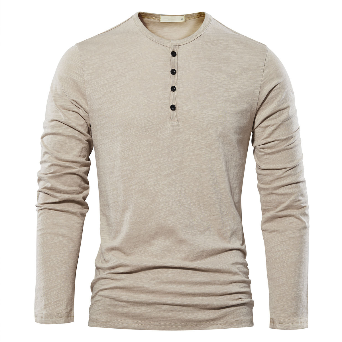 Loookus - Long Sleeve Pure Cotton Four Buttons Henley Shirt