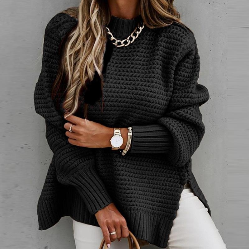 Loookus - Autumn and Winter New Semi-high Collar Loose Solid Color Long-sleeved Sweater Women