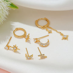 Loookus - Star Moon Asymmetric Earrings Six-Piece