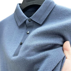 Loookus - Men's New Polo Collar Contrast Color Knit Long Sleeve Sweater