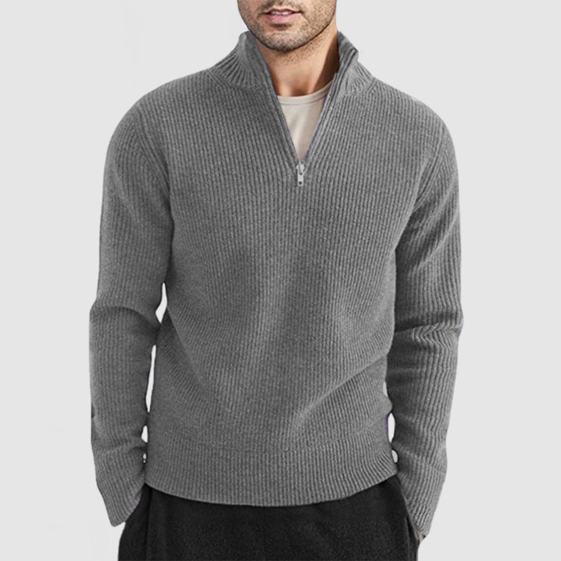 Loookus - Men's Casual Stand Collar Zipper Long Sleeve Sweater