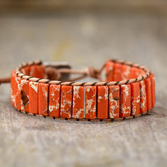 Loookus - Orange Imperial Stone Leather Handwoven Bracelet