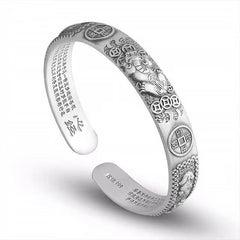 Loookus - 925 Sliver Vintage Wealth Transfer Pixiu Copper Coin Open Bracelets