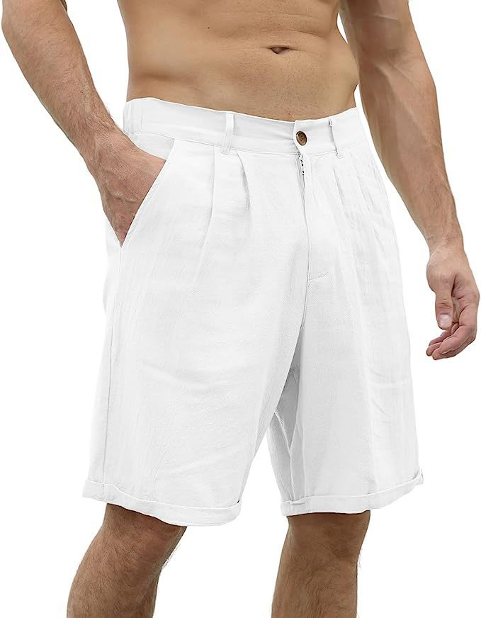 Loookus - Men's Shorts Linen Shorts Summer Shorts Beach Shorts Pocket Plain Comfort Breathable Outdoor