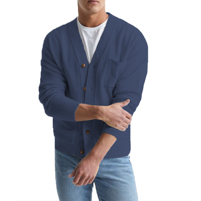 Loookus - Men's Cotton V-Neck Sweater Knitted Cardigan Coat