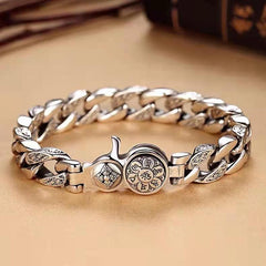 Loookus - 925 Sliver Pure Six Character True Word Rotable Fashion Wide Edition Men's Dominant Personality And Retro Bracelet