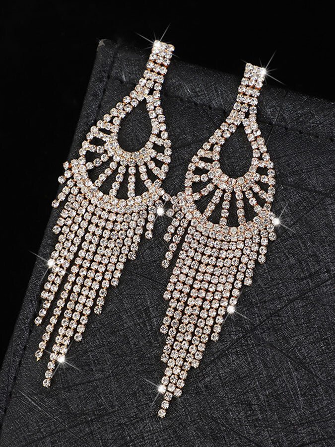 Loookus - Tassel Rhinestone Earrings