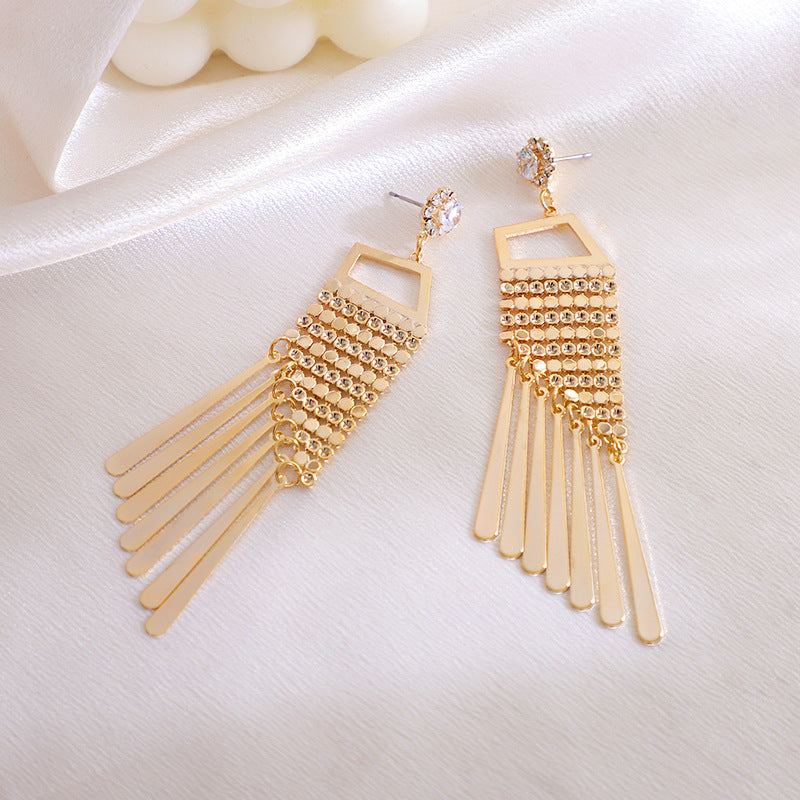 Loookus - Gold Super Fairy Earrings With Tassels And Diamonds