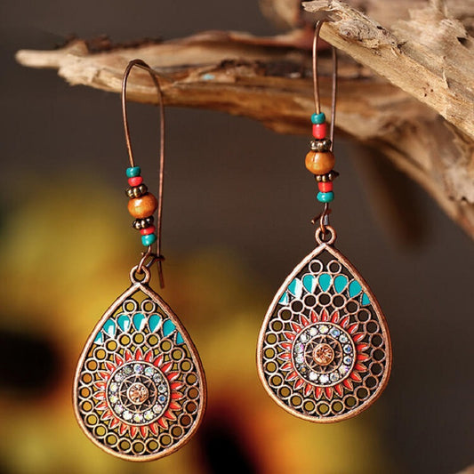 Loookus - Hollow Water Drop Shape Alloy Oil Dropping Long Earrings