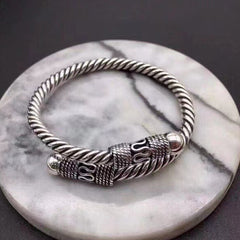 Loookus - 925 Silver Vintage Thread Handwoven Adjustable Open Bracelet