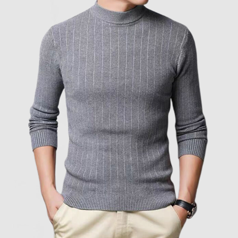 Loookus - Men's Striped Half Turtle Neck Long Sleeve Basic Sweater