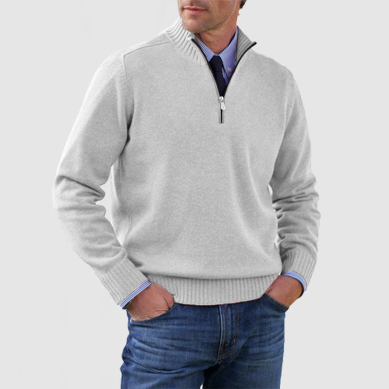 Loookus - Men's Solid Color Stand Collar Zipper Basic Sweater