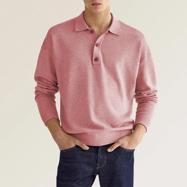 Men's Casual and Comfortable Solid Color V Collar Long Sleeve Shirt