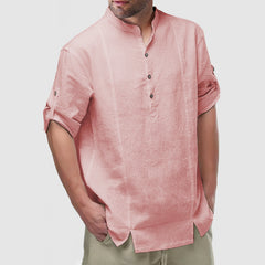 Loookus - Men's Daily Cotton Linen Long Sleeve Henley Shirt